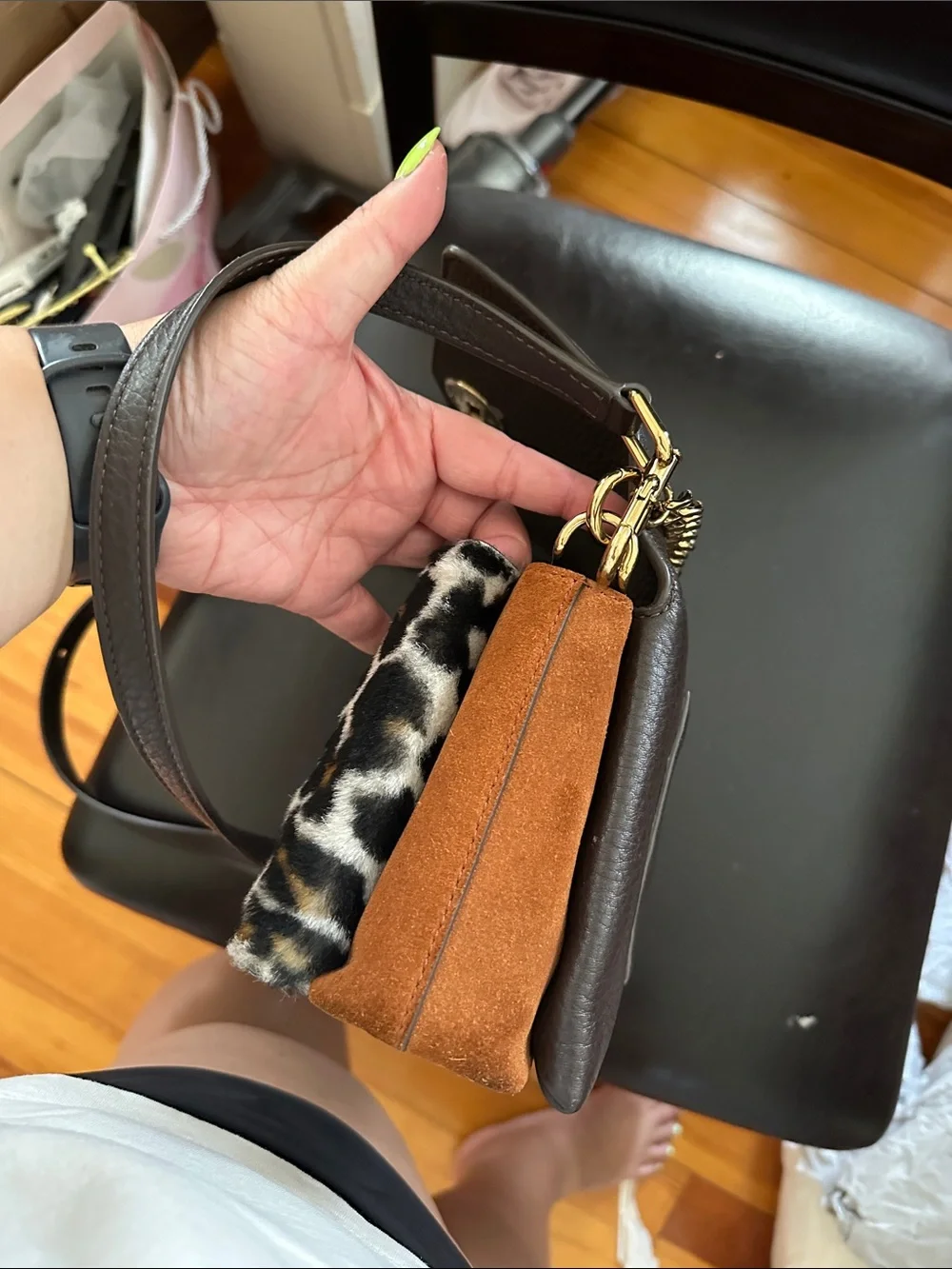 Tory Burch Brown Leather Crossbody with Leopard Print
